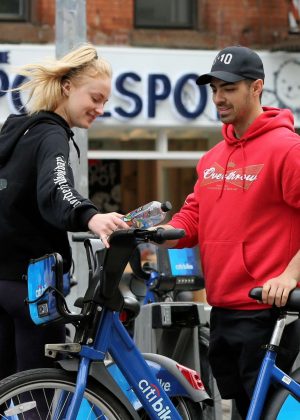 Sophie Turner with Joe Jonas Riding Citibikes in Soho